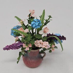 Miniature Dollhouse Handcrafted  Paper Flower Bouquet in Porcelain Pot OOAK 2.5"